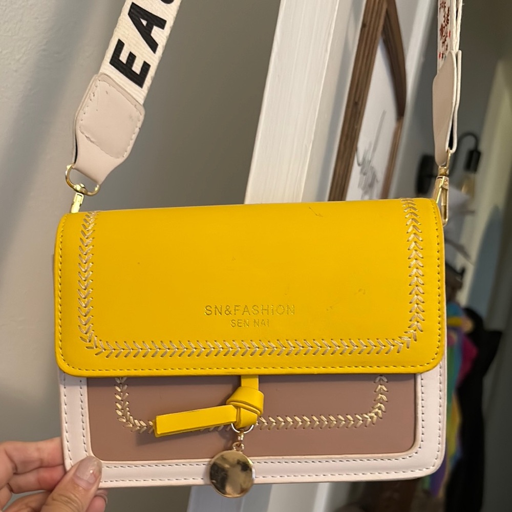 Yellow and Tan Crossbody Bag